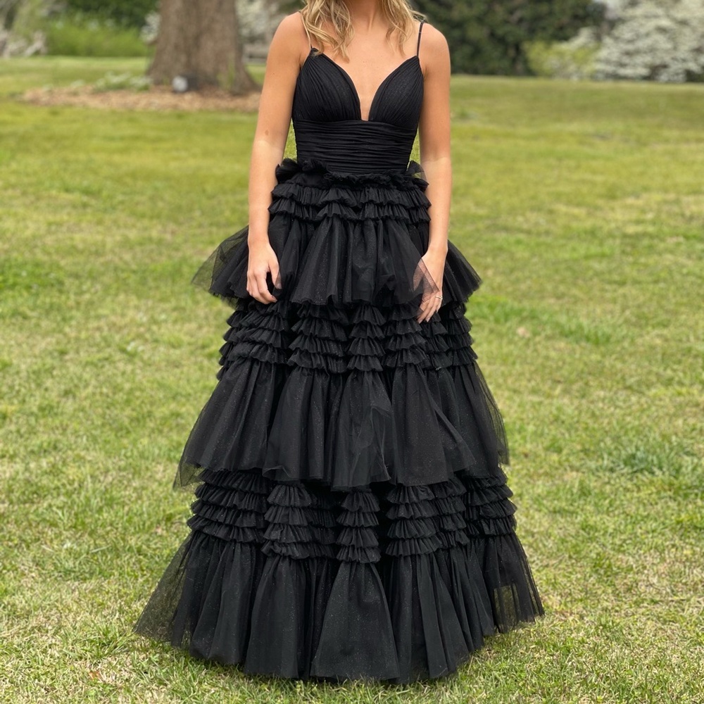 Sherri Hill Black Tiered Evening Gown